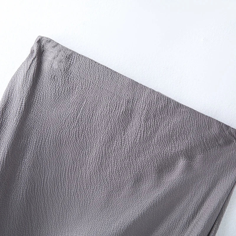 2025 Women's Summer New 100% Natural Mulberry Silk Pearl Satin Dark Grey Elegant Diagonal Cut Wrapped Hip Fishtail Skirt