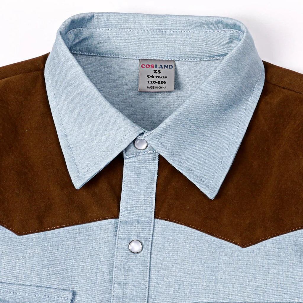 Boys Western Shirts Toddler Cowboy Button Down Denim Shirt Children Spring and Autumn Tops 4-12 Years