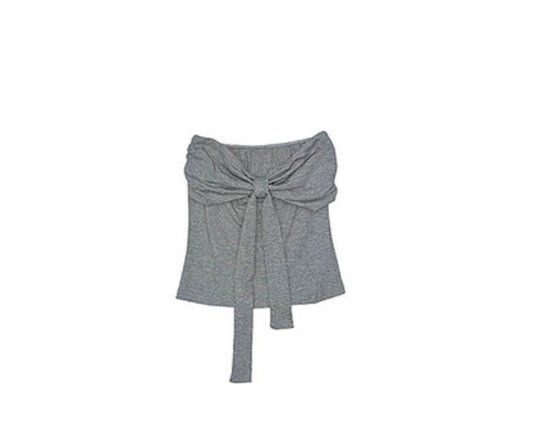 Summer Spicy Girl  Knot Tie Neck Vest Top Washed Denim Blue Women's Fashion Straight Cut Outerwear Short Length