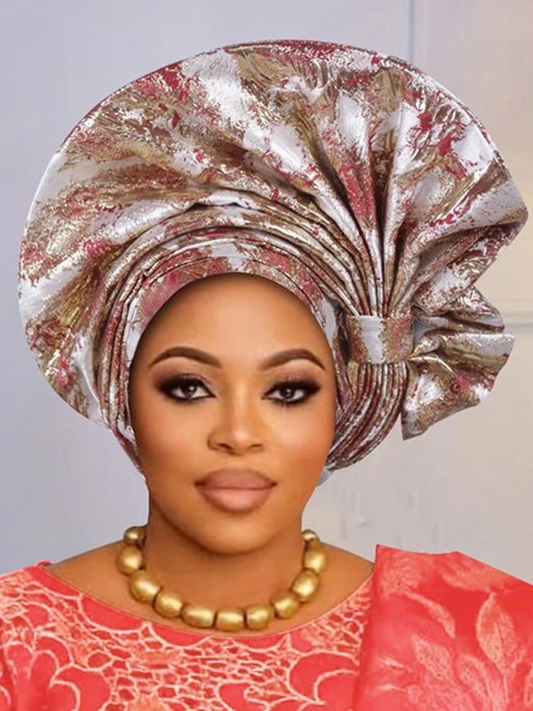 2026 New African Headtie Turban Nigeria Auto Gele Head Wraps Auto Gele Women's Turban Cap Wedding Geles Muslim Head Wraps Bonnet