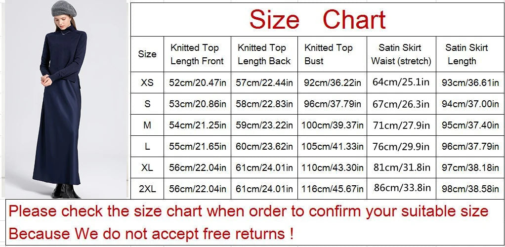 2024 AS Elegance woman clothes Mockneck knitting top + high quality Luxury satin skirt ( ship out in 1 day)