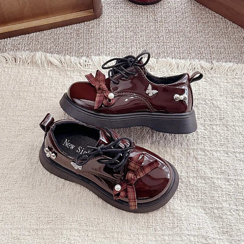 Girl School Perform Shoes Spring Autumn Chic Bow Children Dress Mary Jane Shoes Princess Wedding Party Kids Lolita Leather Shoes