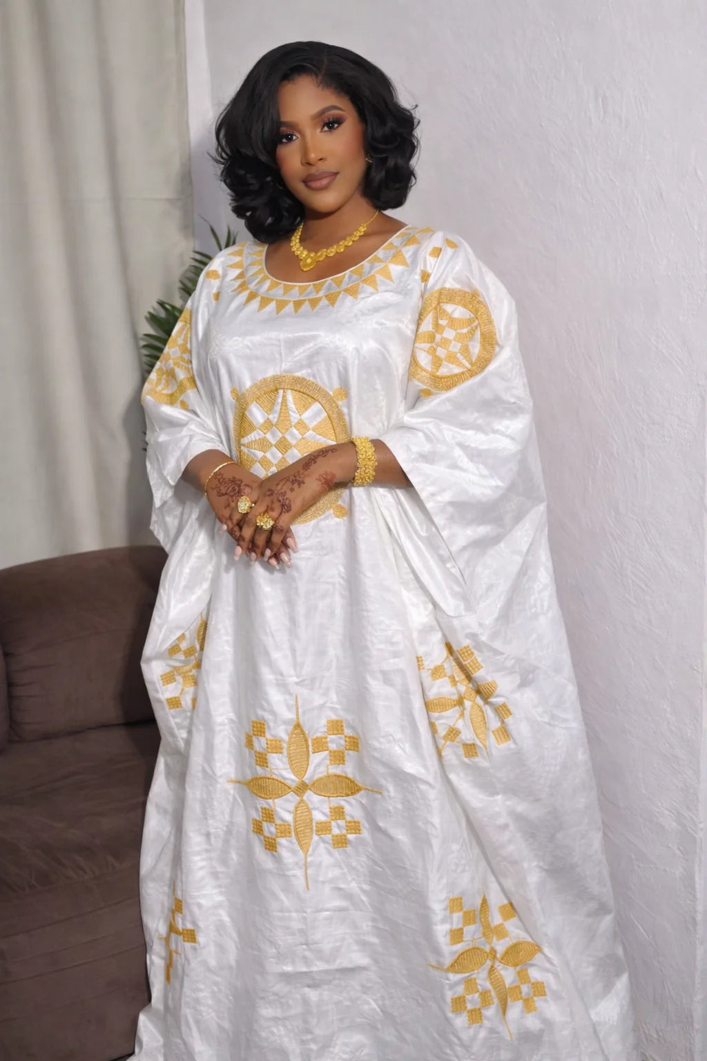 White And Gold African Women Bazin Riche Boubou Dress Original Nigeria Basin Rich Wedding Party Dashiki Gown Shining Robe