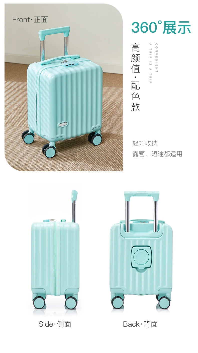 14 Inch Portable Luggage with 3 Extension Handles Carry-On Bag Lightweight Travel Suitcase with Cup And Phone Holder Suitcase