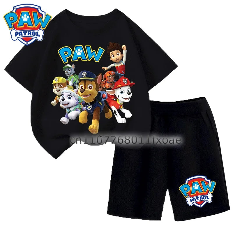 Summer Beach Wear For Kids PAW Patrol Boys Two Piece Outfits Short Sleeve Tops Shorts Children Casual Clothing Sets