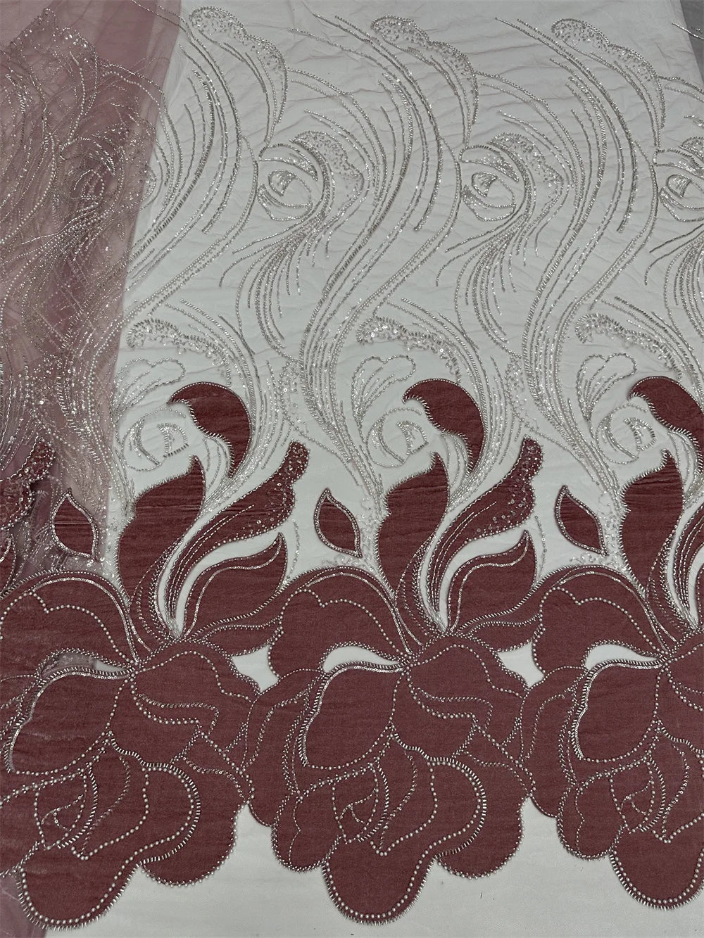 African Nigeria 2025 High-Quality Velvet Beaded Sequins French Tulle Lace Fabric Dress Nigerian 5 Yards For Wedding Party Women