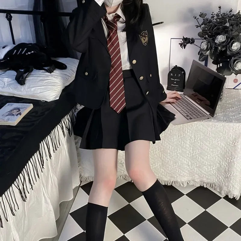 Girls College Style Fashion Sweet Blazers Anime COS Sexy Kawaii Mini Pleated Skirt Uniform, Japanese Student JK School Uniform