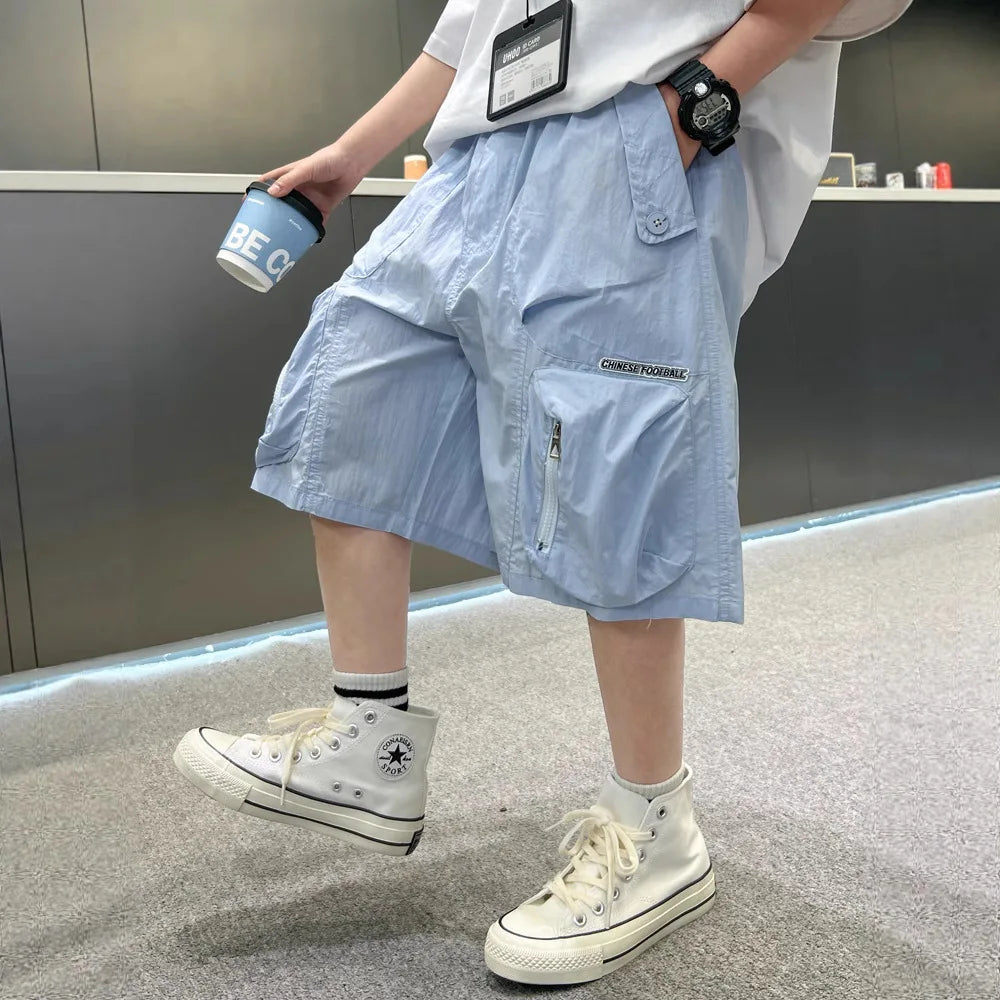 2025 Summer New Men's Shorts for Boys - Children's Casual Loose Workwear with Large Pockets