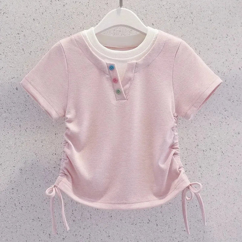 Summer Teenage Girls Clothes Set Children O-Neck Tshirt and Mid Skirt Suit Student School Short Sleeve Top Bottom Outfits