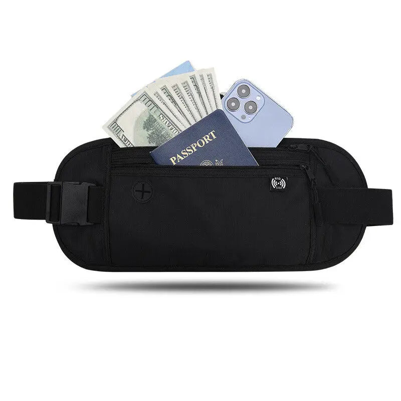 Travel Phone Belt RFID Blocking Waterproof Waist Bag Fanny Pack Hidden Wallet Signal RFID Blocker Passport Holder Bag 15*35cm