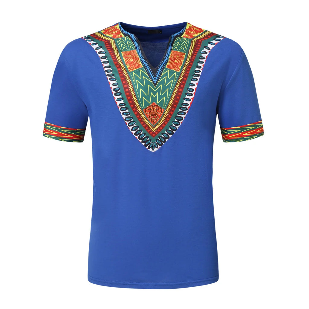 2026 Men's African Traditional Clothing Men Dashiki Short Sleeve T-shirt Fashion V-neck Printed Ethnic Style Casual Tops for Men