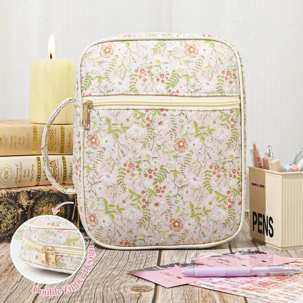 New Floral Bible Cover Large Capacity with Handle Church Bag Quilted Cotton Multilayer Bible Bag for Christian Gifts