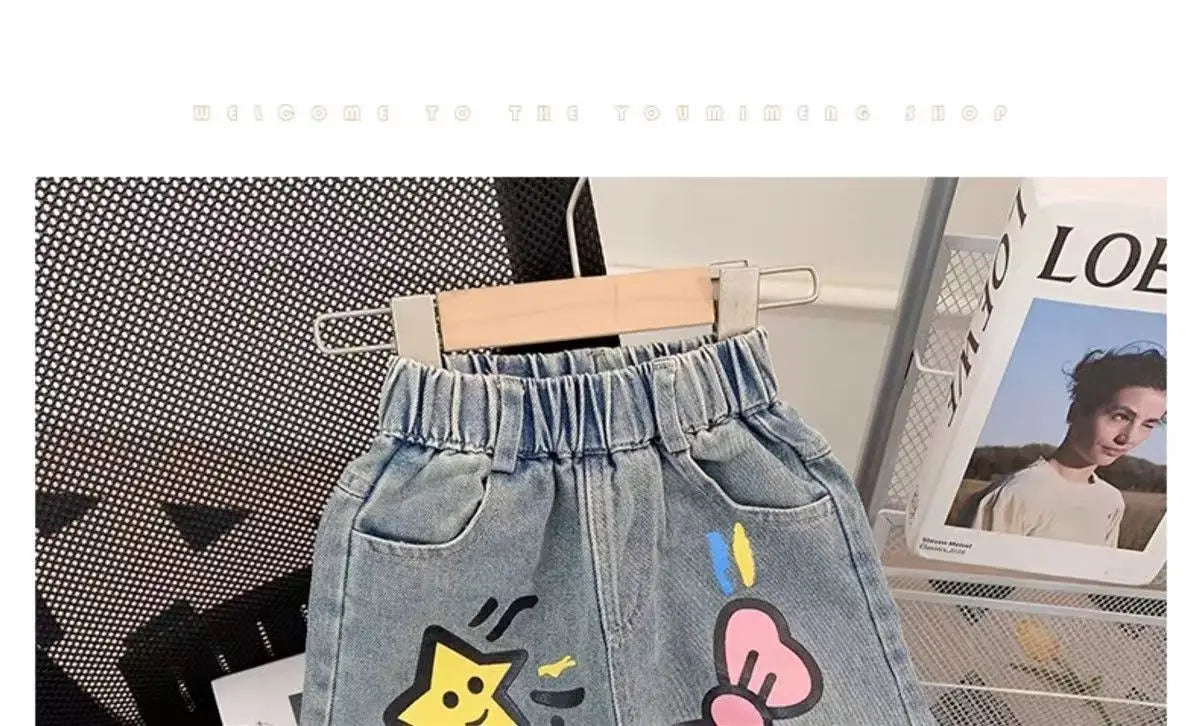 2026 Sanrio Hello Kitty Jeans Children Street Style New Loose Fit Trendy Cool Spring Autumn Fashion Long Denim Pants Casual Wear