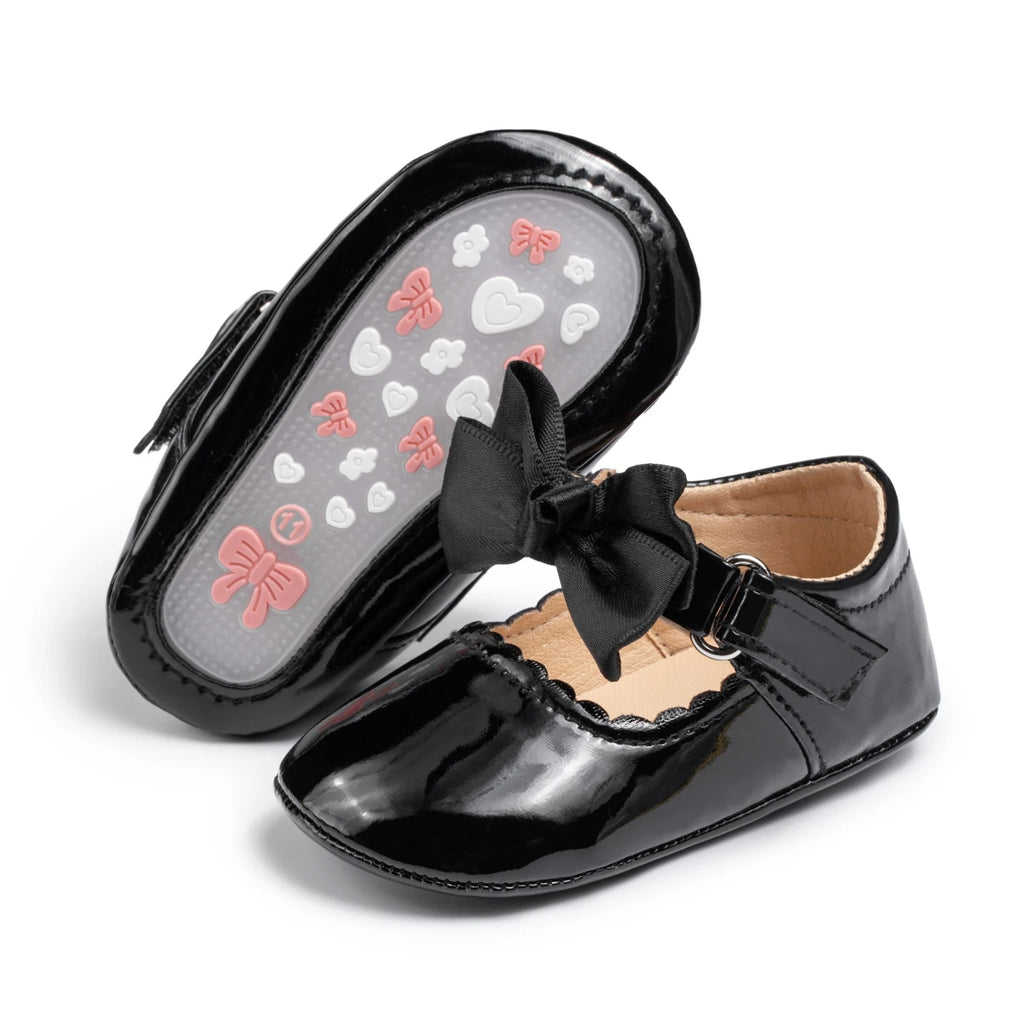 KIDSUN Newborn Baby Girl Shoes PU Leather Bowknot Dress Shoes Infants Rubber Non-Slip Toddler First Walker Baby Shoes Girls