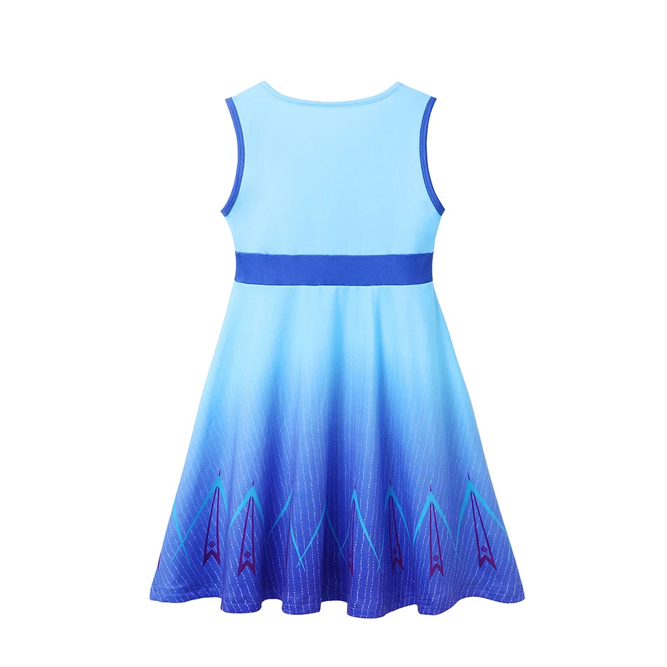 Summer Girls Dresses Cute Flower Print Round Neck Casual Dresses Carnival Party Girls Casual Dresses Princess Outfits