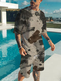 Summer Men's 2-Piece Print Set Casual Loose T-Shirt & Elastic Waist Shorts Outfit