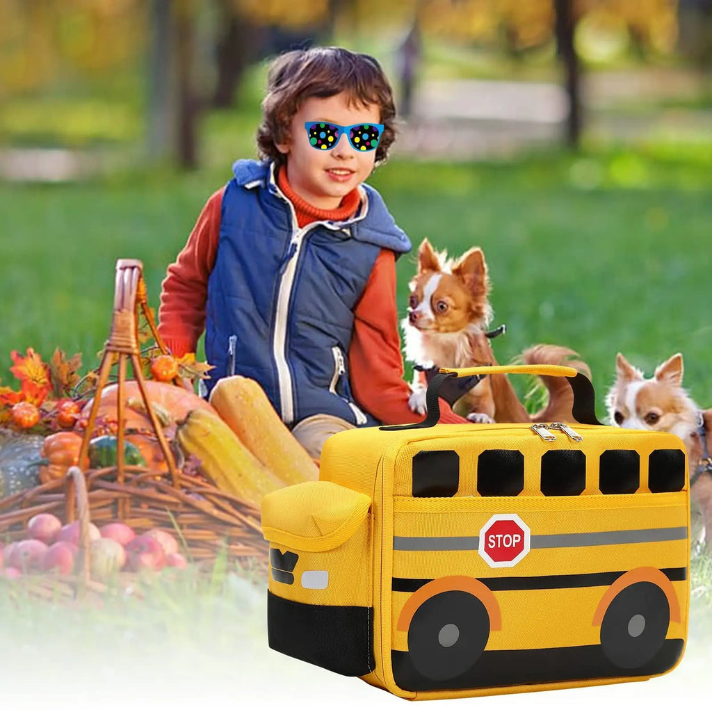 Children's Lunch Bag for Kids Cute 3D Bus Thermal Insulated Small Lunch Box Leakproof Boys Girls Toddler School Tote Bag