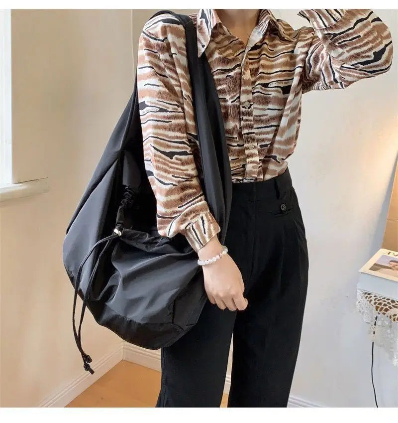 Women Bag New Nylon Bucket Fashion Solid Zipper SOFT Shoulder Bag Purses and Handbags Luxury Designer Black Tote Bag