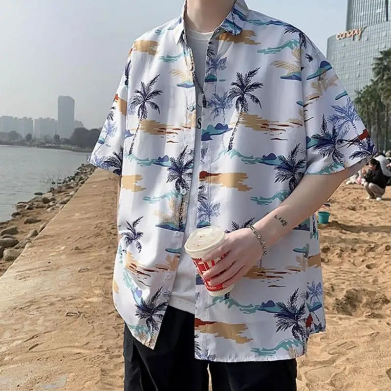 Men's Summer Floral Shirt M-XXXXXL Breathable Tropical Print Casual Beachwear 5XL plus Size Holiday Party Shirt for Hot Weather