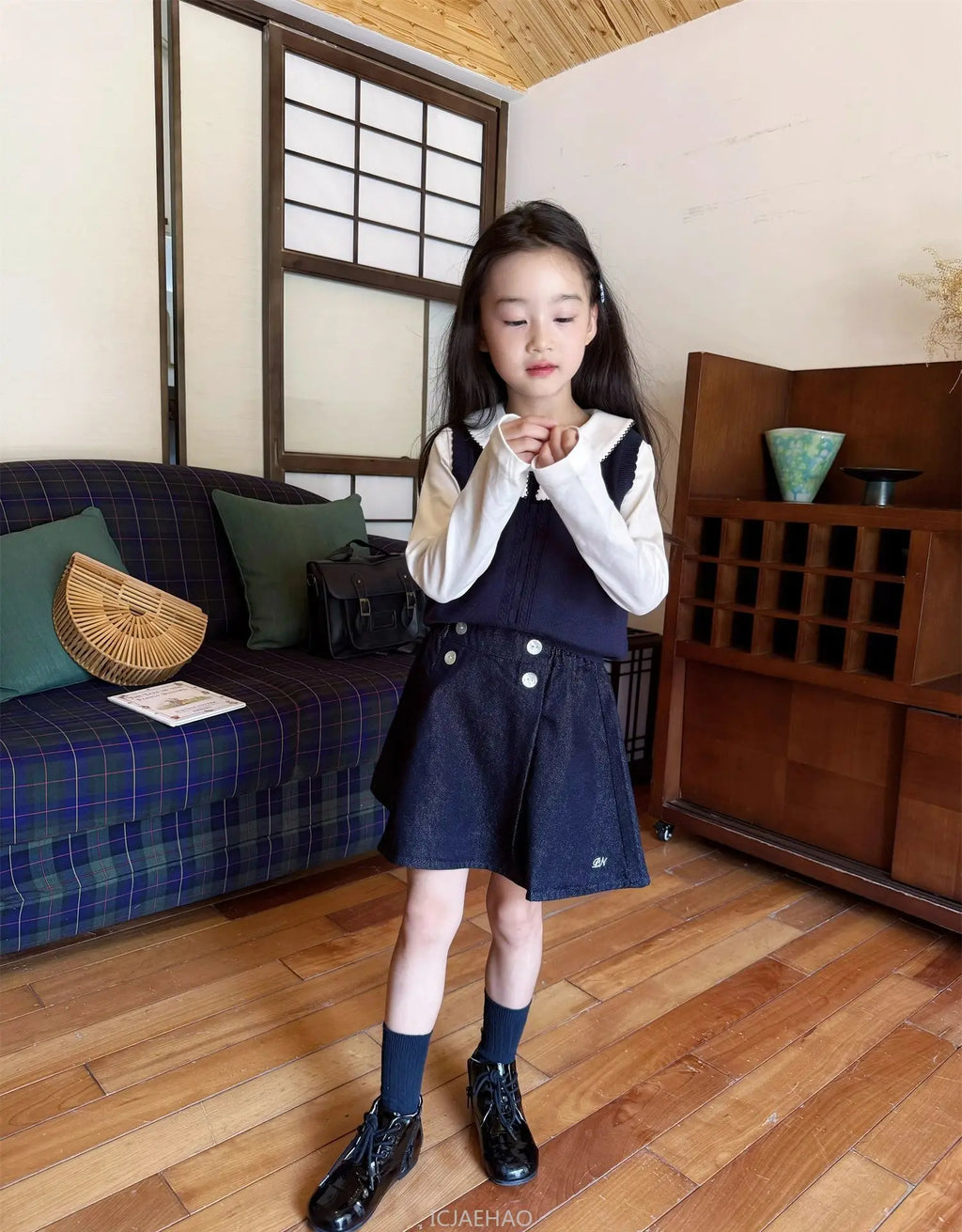 Teen Girl Clothes Waist Shell Button Denim Skirt and Top Kids Versatile Casual Outfits Children Costumes Vintage Girls Elastic