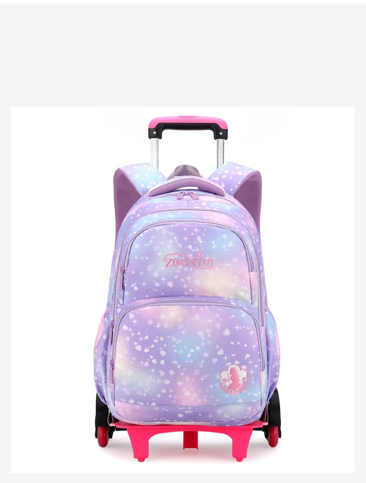 Children School Backpack Set with Wheels Students Bags for Girls Trolley Bag Cute Schoolbag Rolling Wheeled Backpack Child Girl