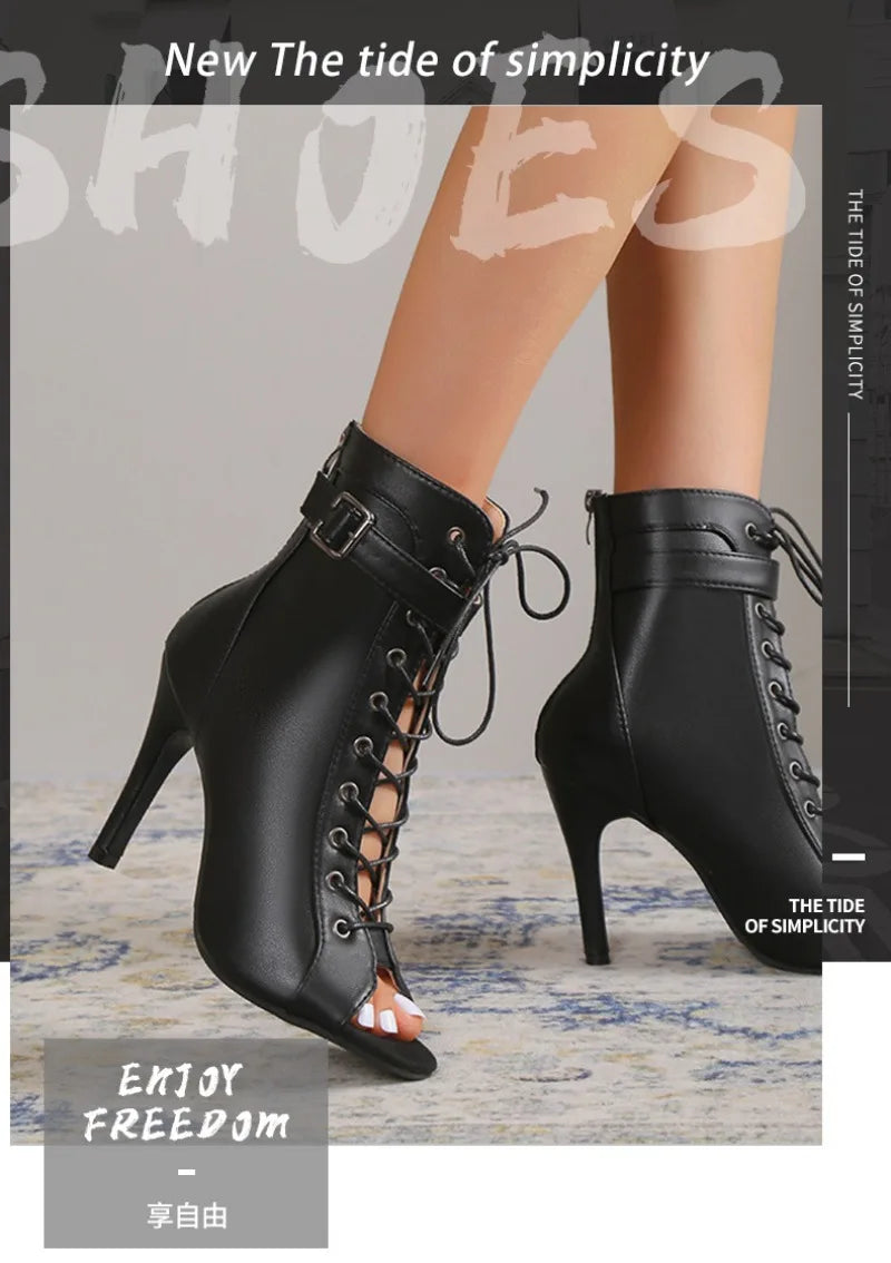 Women High Heels High Quality Latin Dance Shoes Fashion Party Jazz Dance Shoes Sexy Heeled Sandal Lace-up High Heels Ankle Boots