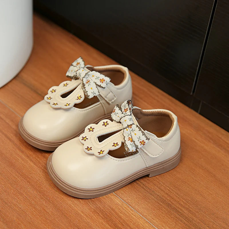 Cute bow Leather Girls Shoes 2025 New T-strap Oxfords Spring Kids Soft Shoes For Girl School Children Princess Dress Shoes