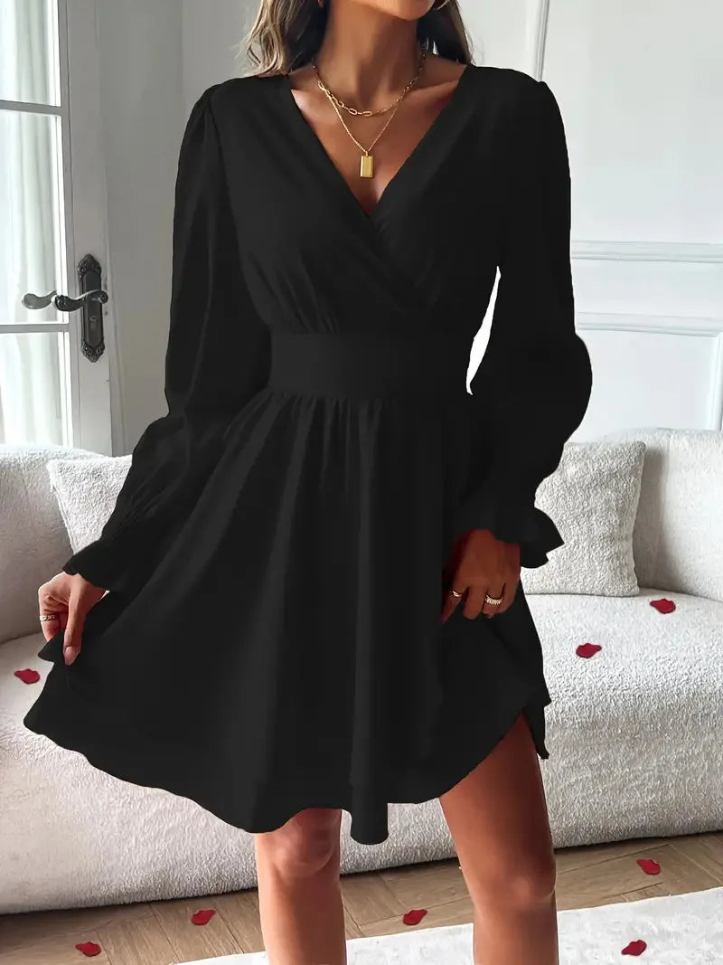 Summer New Dresses 2026 Woman Clothing V-Neck Lantern Sleeve Wrap Mini Dress Ruched Waisted Dress Elegant for Spring Party Dress