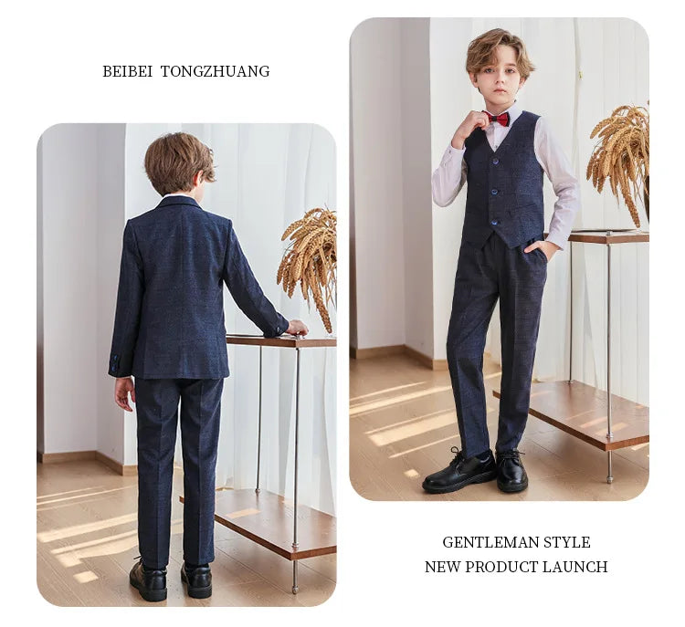 Child Boy Wedding Suit 1-14 Years Teenage Boy Suits Outfits Set Spring Autumn Elegant Boy Formal Performance Costume Suit Set