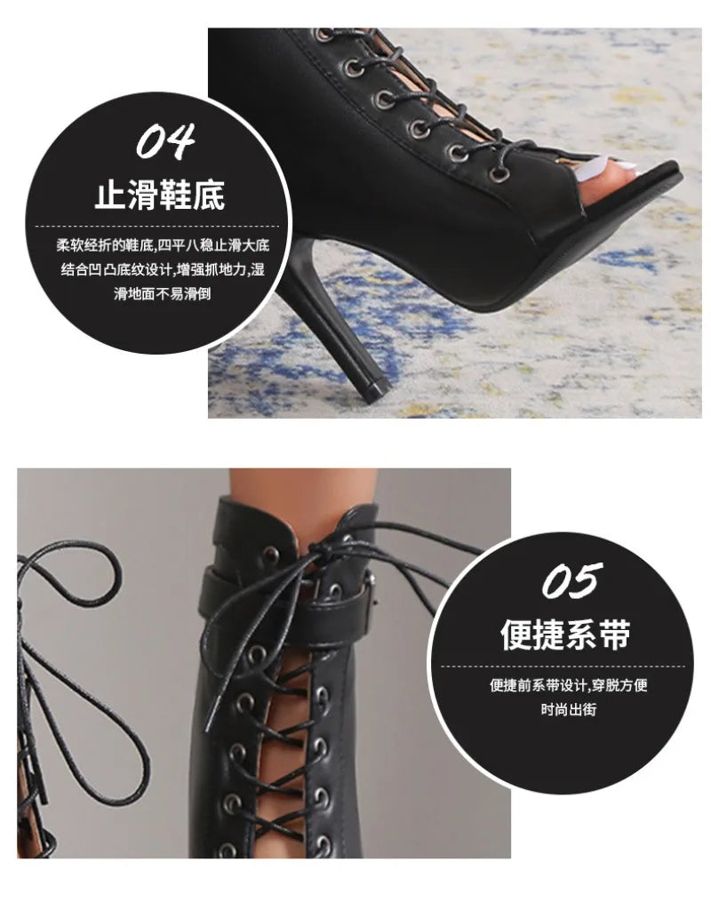 Women High Heels High Quality Latin Dance Shoes Fashion Party Jazz Dance Shoes Sexy Heeled Sandal Lace-up High Heels Ankle Boots