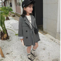 Baby Girls Boy Suit  Kids Tops Coats Jacket British Gray Childrens Clothing Fashion Double-breasted Spring Autumn Costume Sets