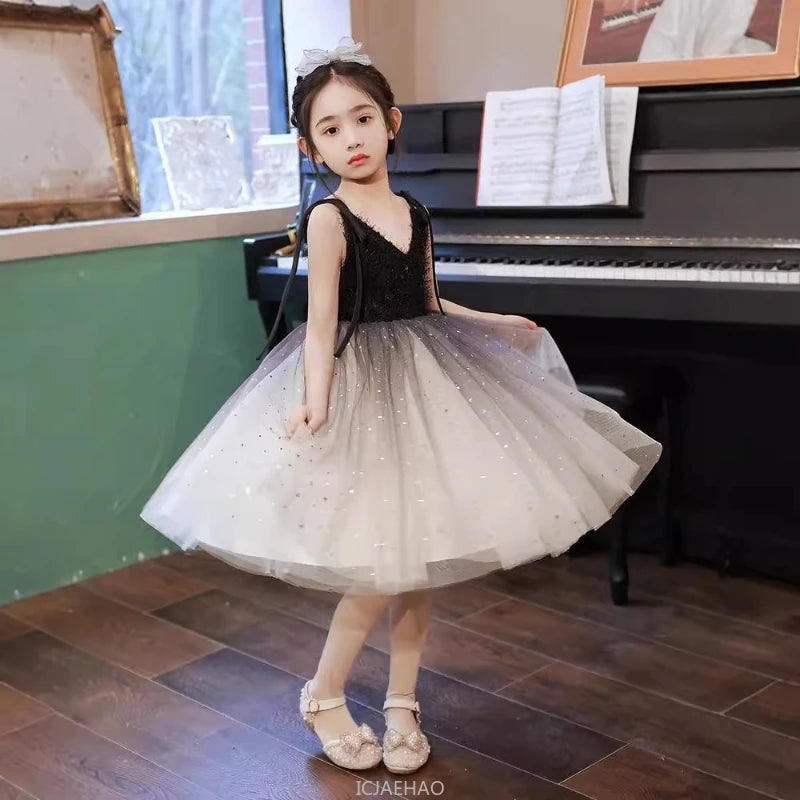 Teen Girl Clothes New Girls Strappy Tie Princess Dress Casual Fashion Kids School Event Host Gown Daily Wear Party Outfit Summer
