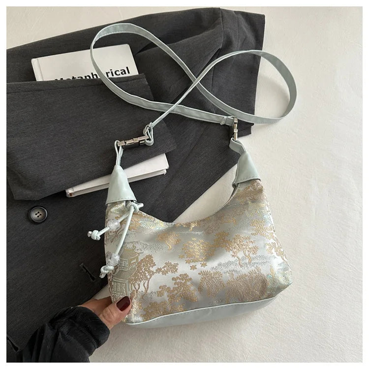 Designer Luxury Bags Woman Sweet Embroidery Shoulder Bag Nylon Texture Pearl Pendant Crossbody Handbag Bucket Handbag Women Girl