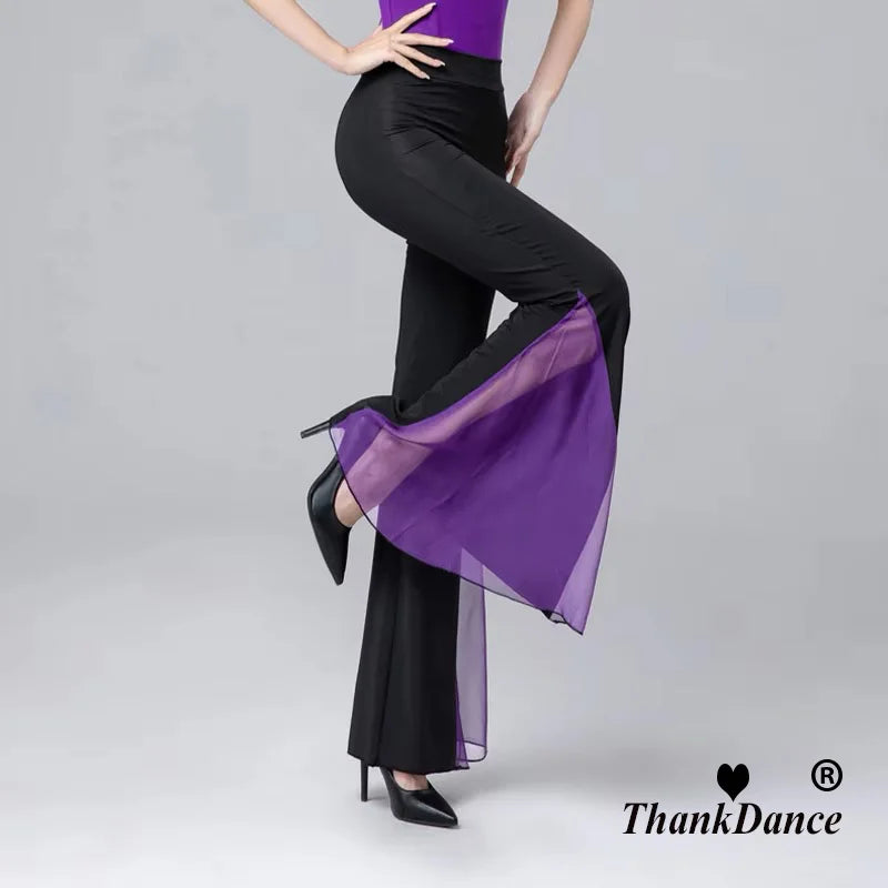 Women Dance Trousers Elegant Flared Pants Latin Ballroom Belly Dance Pants Practice Dance pant Performance Costume