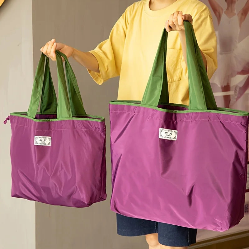 Nylon Supermarket Shopping Bag,Reusable Grocery Bags- Large Capacity Foldable Grocery Tote with Adjustable Shoulder Strap