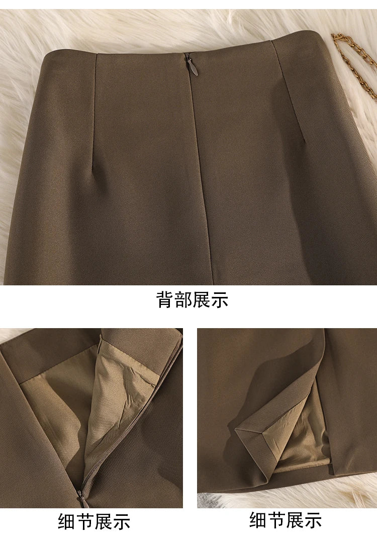 Elegant Office Ladies Work Suit Straight Skirt Women Autumn Winter Korean Fashion High Waist Split Business Midi Long Skirts