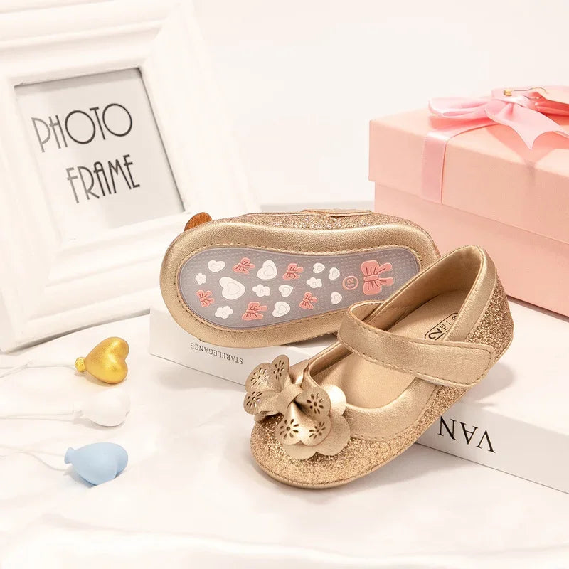 New Baby Girl Shoes Flower Gold Sparkling Bowknot Toddler Rubber Sole Anti-slip First Walkers Infant Newborn Baby Princess shoes