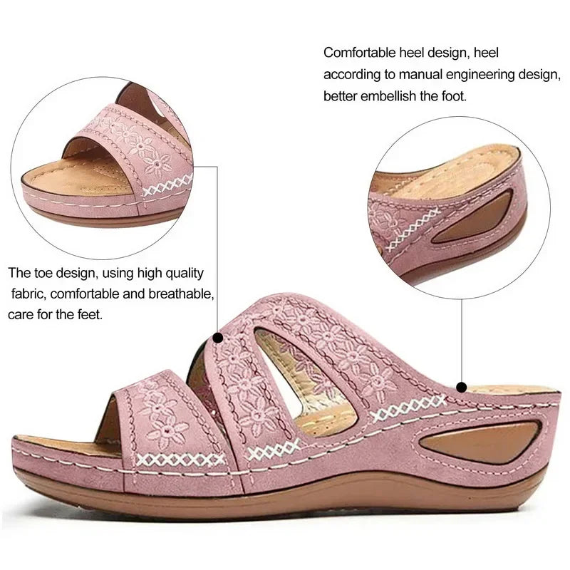 Summer Women Wedge Sandals Premium Orthopedic Open Toe Sandals Vintage Anti-slip Leather Casual Female Platform Retro Shoes
