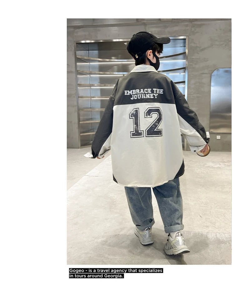 Korean Children Loose Style Long Sleeve Shirt for Teenage Boy Casual Spring Autumn Clothing School Kids Blouses Age 5 To 14 Y