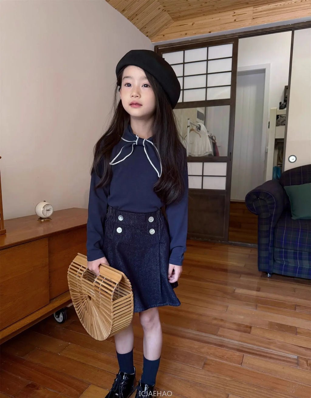 Teen Girl Clothes Waist Shell Button Denim Skirt and Top Kids Versatile Casual Outfits Children Costumes Vintage Girls Elastic