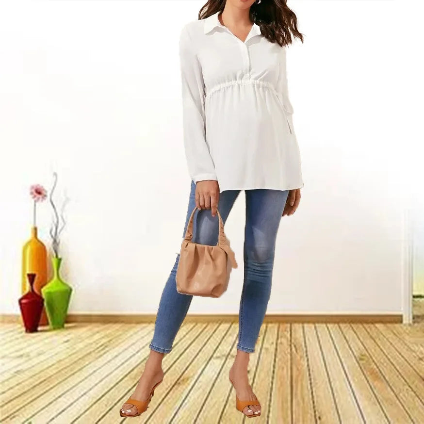 Maternity Clothes Pure Color Loose Breathable Comfort Shirt Elegant  Simple Stylish Top for Pregnant Women Blouse