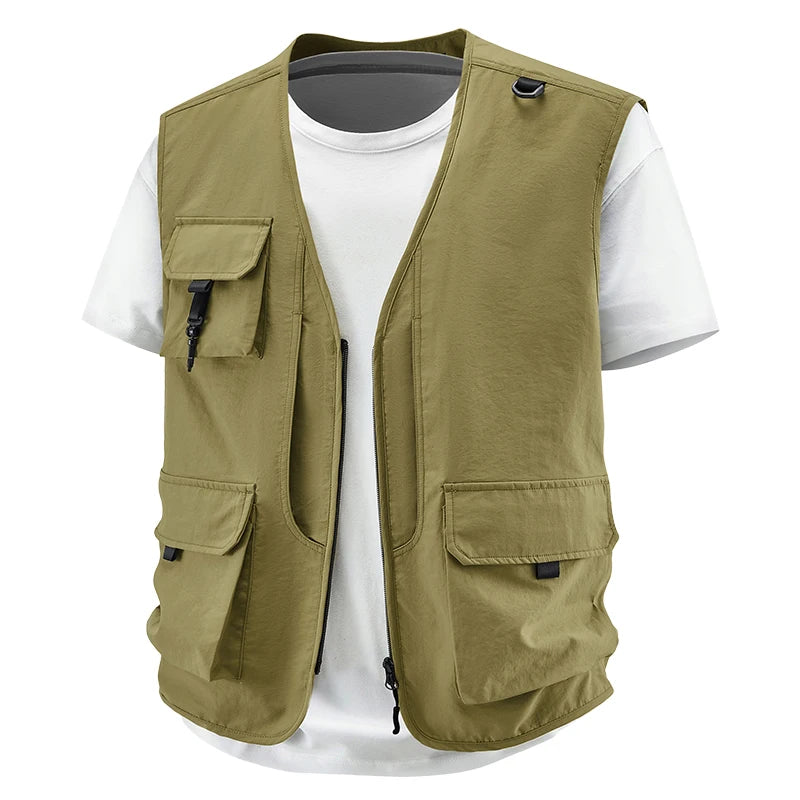 Summer Men Breathable Outdoor Sleeveless Vest Man Multi Pocket Sport Cargo Vest Man Fish Work Safari Vest Waistcoat Big Size 6XL