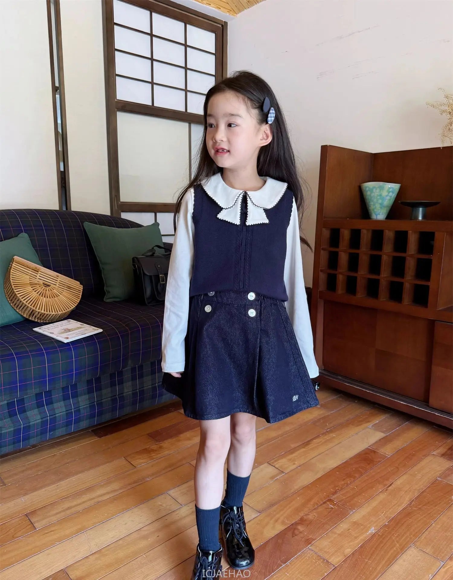 Teen Girl Clothes Waist Shell Button Denim Skirt and Top Kids Versatile Casual Outfits Children Costumes Vintage Girls Elastic