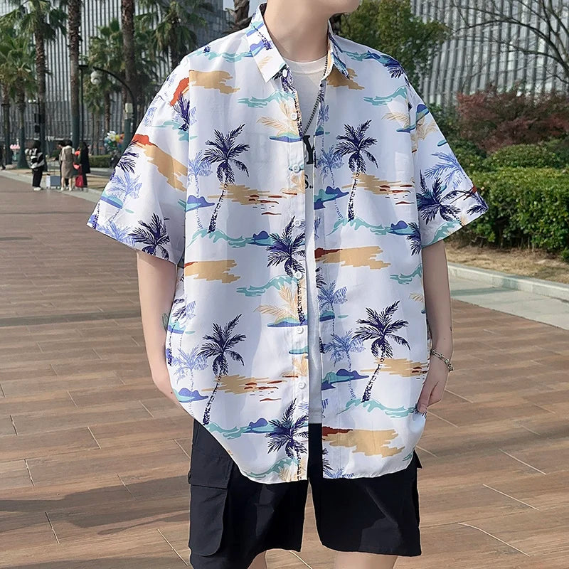 Men's Summer Floral Shirt M-XXXXXL Breathable Tropical Print Casual Beachwear 5XL plus Size Holiday Party Shirt for Hot Weather