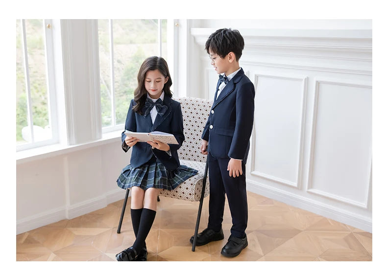 Kids Japanese Navy Jacket Suit Dress School Uniforms Girls British Boys Blazer Formal Outfits Chidren Student Clothes Class Sets