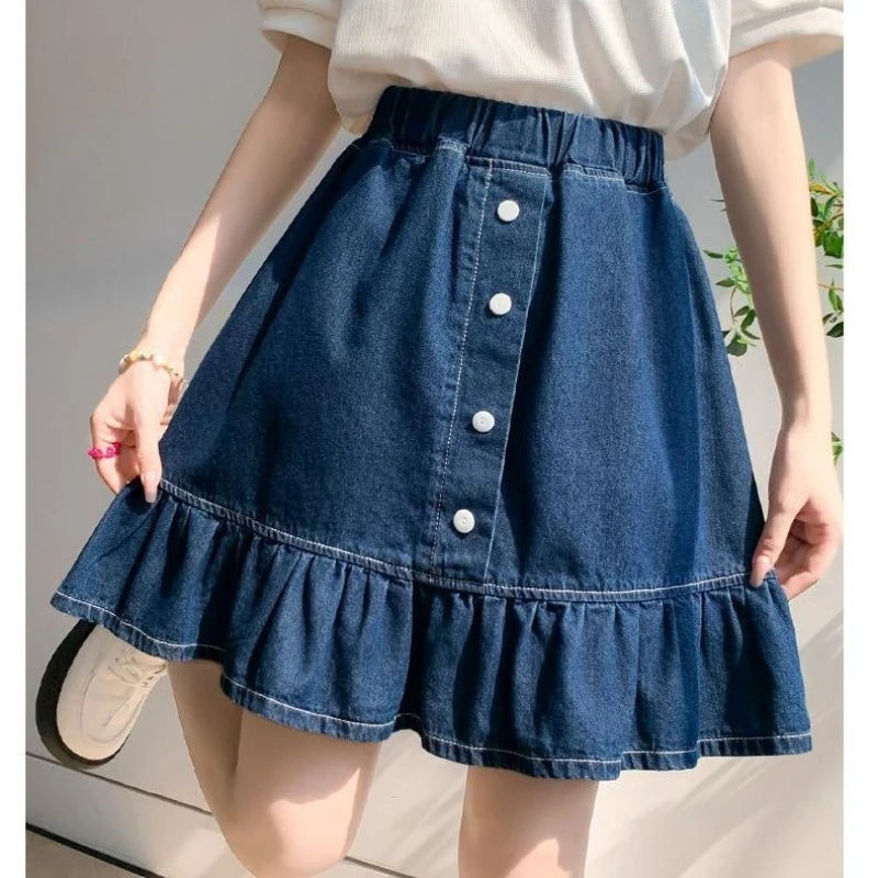 Kids Girls Denim Skirt 2025 New Children Summer Casual Skirts Teenage Girls Blue Jean Skirt Korean Style School Wear Clothes