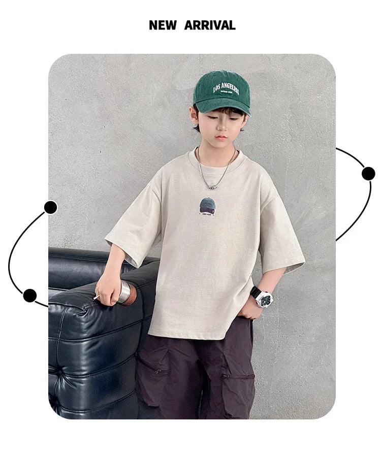 New Summer High Quality Teenage Children Short Sleeve Cotton T-shirt for a Boy Casual Tee Tops Kids Elegant Luxury Tshirt Wear