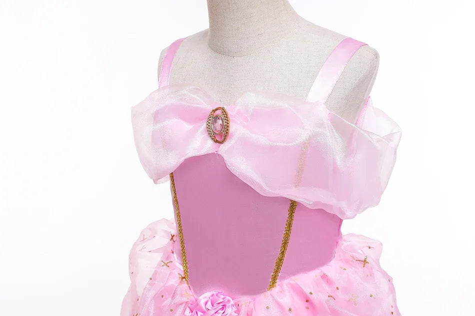 Kid Princess Pink Dress Girl Summer Fancy Party Clothes Children Sleeping Beauty Flower Dresses Christmas Carnival Costume Cloth
