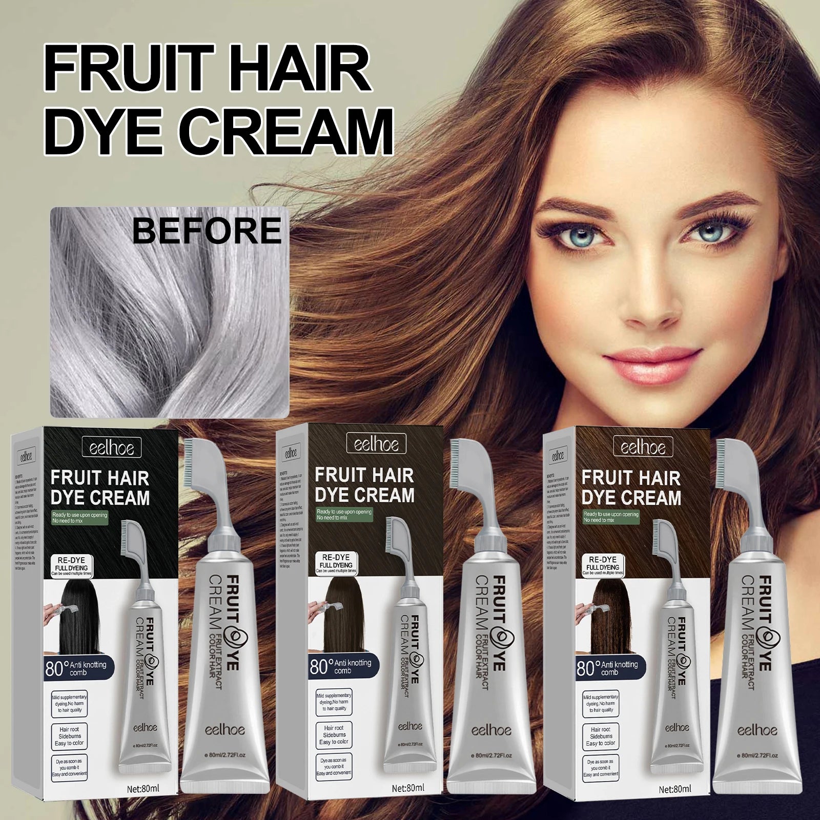 Fruit Hair Dye Cream Quick Coloring Enhance Hair Shine Nourishing Promote Hair Growth Moisturizing Black Hair Hairdressing Cream