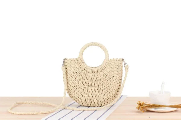 Ladies Beach Holiday Retro Woven Shoulder Bag Women Summer Woven Simple Handbag Female Casual Beach Portable Crossbody Bags Lady